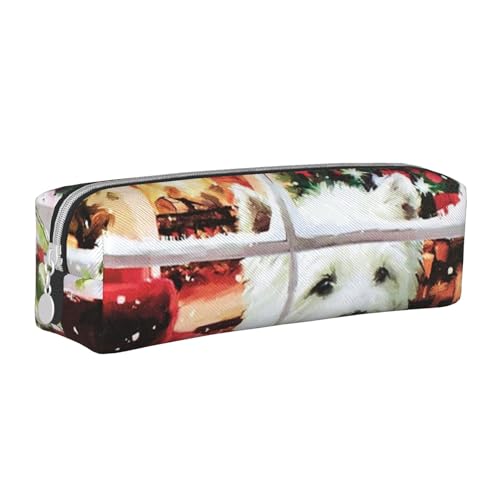 ESASAM Federmäppchen aus Leder mit weihnachtlichem Hund, einfaches und stilvolles Federmäppchen – Schreibwaren-Organizer und Reiseaufbewahrung, Stifthalter, Federmäppchen, Federmäppchen, von ESASAM