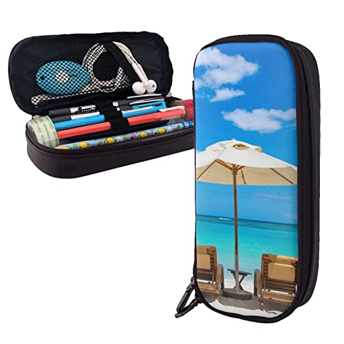 ESASAM Federmäppchen aus klarem Meerwasser, stilvoller Schreibwaren-Organizer mit mehreren Fächern, tragbares Federmäppchen, Make-up-Tasche, stilvolle Kosmetiktasche, White Beach Tropical Sea, von ESASAM