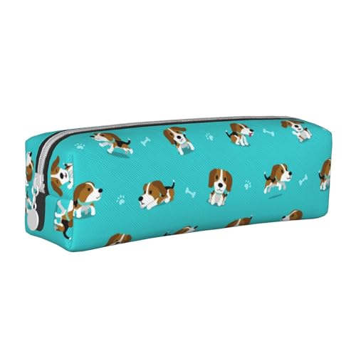 ESASAM Federmäppchen mit Cartoon-Hund, schlichtes und stilvolles Leder-Federmäppchen – Schreibwaren-Organizer und Reiseaufbewahrung, Stifthalter, Federmäppchen, Federmäppchen, Künstlerbedarf, weiß, von ESASAM