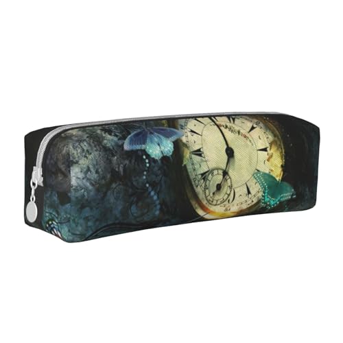 ESASAM Federmäppchen mit Schmetterlings-Uhren, schlichtes und stilvolles Leder-Federmäppchen – Schreibwaren-Organizer und Reiseaufbewahrung, Stifthalter, Federmäppchen, Federmäppchen, Künstlerbedarf, von ESASAM