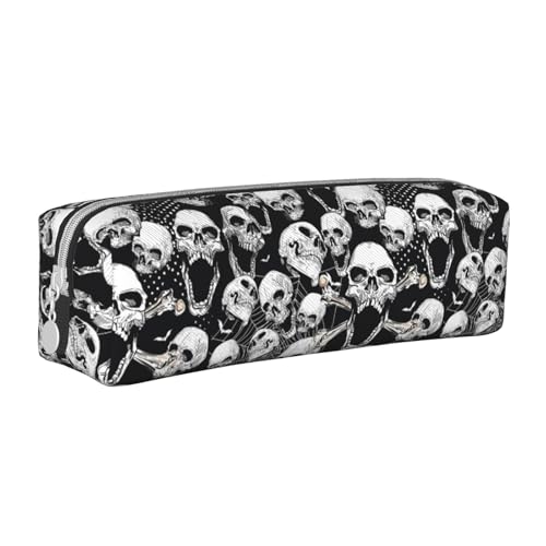 ESASAM Federmäppchen mit Totenkopf-Hintergrund, schlichtes und stilvolles Leder-Federmäppchen – Schreibwaren-Organizer und Reiseaufbewahrung, Stifthalter, Federmäppchen, Federmäppchen, Künstlerbedarf, von ESASAM