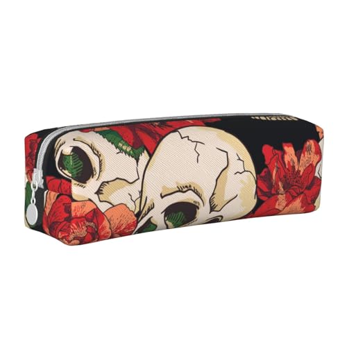ESASAM Federmäppchen mit Totenkopf-Motiv, schlichtes und stilvolles Leder-Federmäppchen – Schreibwaren-Organizer und Reiseaufbewahrung, Stifthalter, Federmäppchen, Federmäppchen, Federmäppchen, von ESASAM