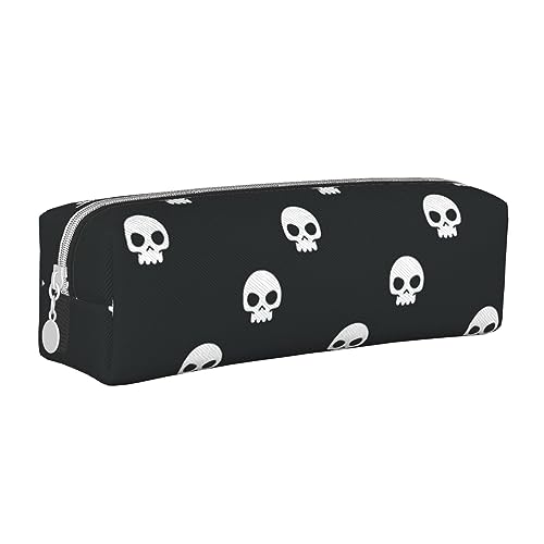 ESASAM Federmäppchen mit Totenkopf-Motiv, schlichtes und stilvolles Leder-Federmäppchen – Schreibwaren-Organizer und Reiseaufbewahrung, Stifthalter, Federmäppchen, Federmäppchen, Künstlerbedarf, weiß, von ESASAM