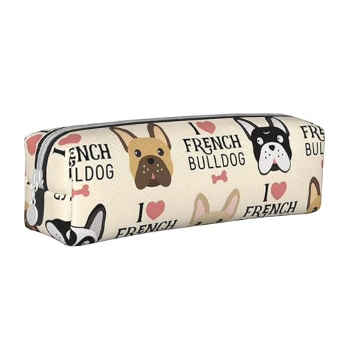 ESASAM Federmäppchen mit französischem Hund, schlichtes und stilvolles Leder-Federmäppchen – Schreibwaren-Organizer und Reiseaufbewahrung, Stifthalter, Federmäppchen, Federmäppchen, Künstlerbedarf, von ESASAM