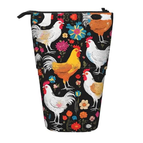 ESASAM Federmäppchen mit niedlichem Hahn-Huhn, einziehbares Design, vielseitig und langlebig, Schwarz , Einheitsgröße, Schulranzen von ESASAM