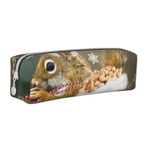 ESASAM Federmäppchen mit weihnachtlichem Eichhörnchen, einfaches und stilvolles Leder-Federmäppchen – Schreibwaren-Organizer und Reiseaufbewahrung, Stifthalter, Federmäppchen, Federmäppchen, von ESASAM