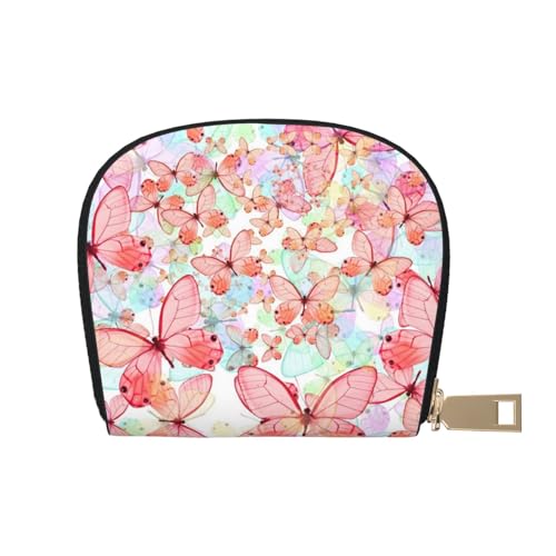 ESASAM Floral Skull Leder Shell Card Bag - Kompakte und langlebige Kartenetui, mehrere Steckplätze Kartenorganizer, sicherer, tragbarer und großer Kartenhalter, rosa Schmetterling (Pink Butterfly), von ESASAM