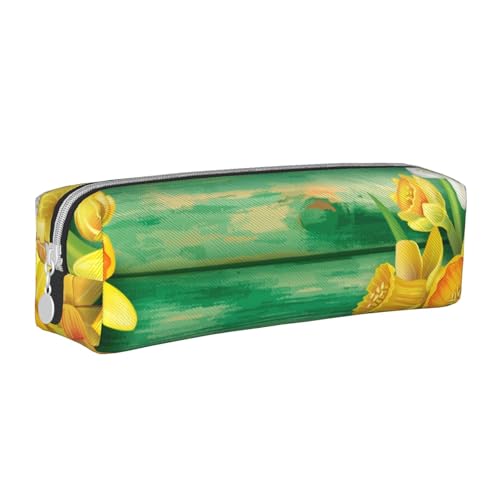 ESASAM Gelbe Narzissen-Blumen, einfaches und stilvolles Leder-Federmäppchen – Schreibwaren-Organizer und Reiseaufbewahrung, Stifthalter, Federmäppchen, Federmäppchen, Federmäppchen, Künstlerbedarf, von ESASAM