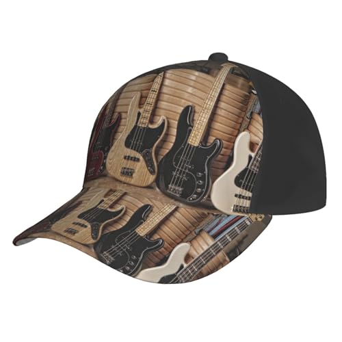 ESASAM Gitarre Bass Musik Musikinstrumente Gebogene Krempe Baseball Cap - Gedrucktes Design - Leicht und Atmungsaktiv Sportmütze Verstellbare Kappe Outdoor Cap Sommer Cap Casual Cap Unisex Cap von ESASAM