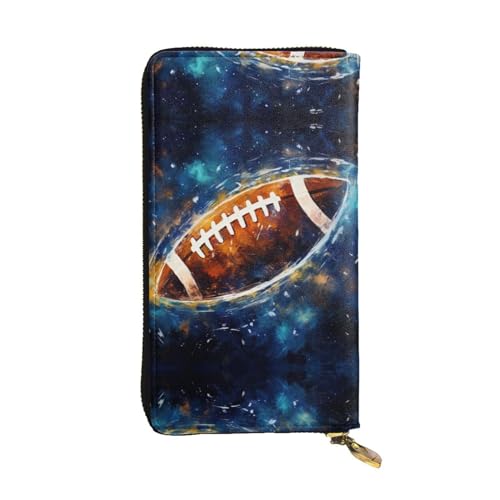 ESASAM Golden Retriever Hunde-Leder Lange Clutch Geldbörse, hochwertiges Kunstleder und hochwertiger Metall-Reißverschluss, langlebig, Galaxy Space American Football, Einheitsgröße von ESASAM