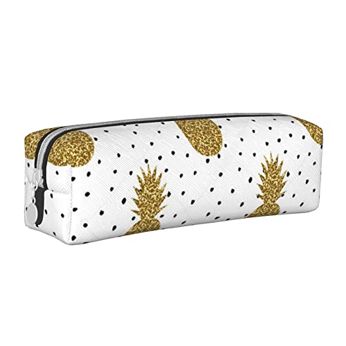 ESASAM Goldenes Glitzer-Ananas-Frucht-Federmäppchen, einfaches und stilvolles Leder-Federmäppchen, Schreibwaren-Organizer und Reiseaufbewahrung, Stifthalter, Federmäppchen, Federmäppchen, von ESASAM