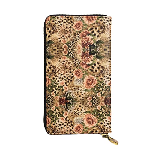 ESASAM Gothic Rose Leder Lange Clutch Geldbörse, hochwertiges Kunstleder und hochwertiger Metall-Reißverschluss, langlebig., gestreiftes Leopard, Einheitsgröße von ESASAM