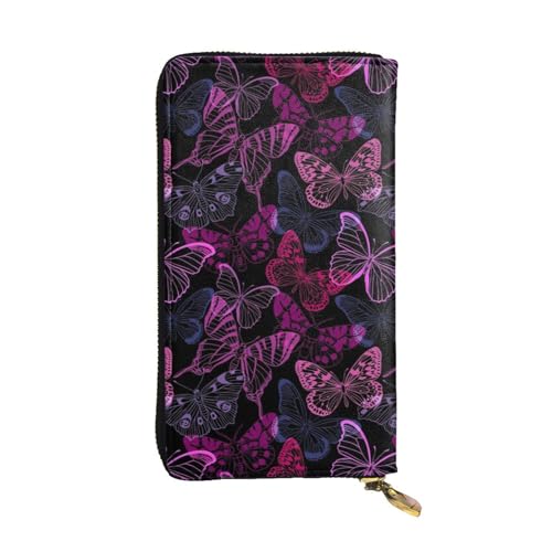 ESASAM Gothic Rose Leder Lange Clutch Geldbörse, hochwertiges Kunstleder und hochwertiger Metall-Reißverschluss, langlebig., rosa Schmetterling (Pink Butterfly), Einheitsgröße von ESASAM