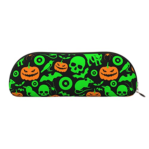 ESASAM Green Ghost Horror Halloween Kürbis Leder halbrunde Aufbewahrungstasche halbrunde Form, einfach und modisch, gold, Einheitsgröße, Schulrucksack von ESASAM