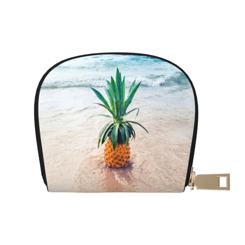 ESASAM Green Pineapple Leather Shell Card Bag - Compact and Durable Card Wallet, Multiple Slots Card Organizer, Secure, Portable and Large Capacity Card Holder, Ananas am Meer, Einheitsgröße von ESASAM