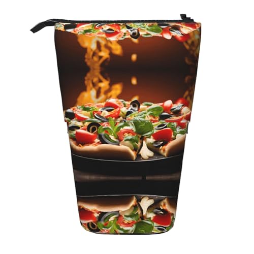 ESASAM Großes Pizza-Federmäppchen mit einziehbarem Design, vielseitig und langlebig, Schwarz , Einheitsgröße, Schulranzen von ESASAM