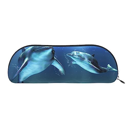 ESASAM Halbrunde Aufbewahrungstasche aus Leder, Motiv: Delfine im Meer, halbrunde Form, einfach und modisch, silber, Einheitsgröße, Schulrucksack von ESASAM