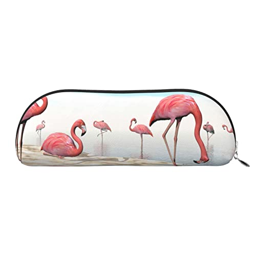 ESASAM Halbrunde Aufbewahrungstasche aus Leder, Motiv: Flamingos am Strand, halbrunde Form, einfach und modisch, silber, Einheitsgröße, Schulrucksack von ESASAM