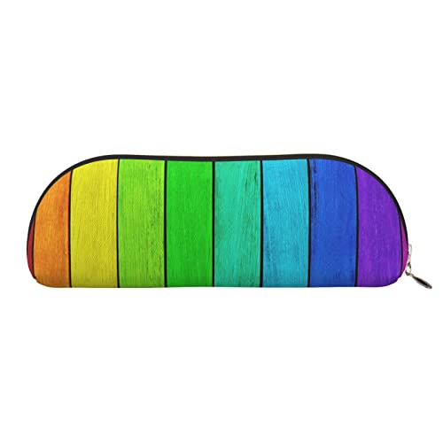 ESASAM Halbrunde Aufbewahrungstasche aus Leder in Regenbogenfarben, mit Holzhintergrund, halbrunde Form, einfach und modisch, gold, Einheitsgröße, Schulrucksack von ESASAM