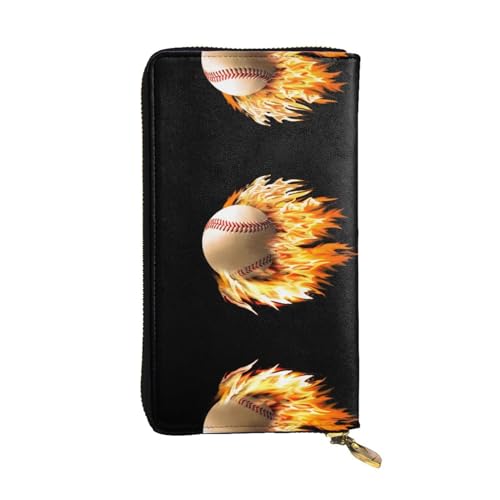 ESASAM Hawaii Beach Leder Lange Clutch Geldbörse, hochwertiges Kunstleder und hochwertiger Metall-Reißverschluss, langlebig., Fire Baseball, Einheitsgröße von ESASAM