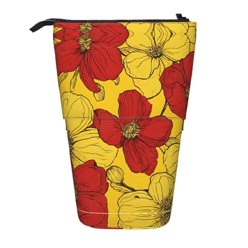 ESASAM Hübsches Federmäppchen mit Mohnblumen, einziehbares Design, vielseitig und langlebig, Schwarz , Einheitsgröße, Schulranzen von ESASAM