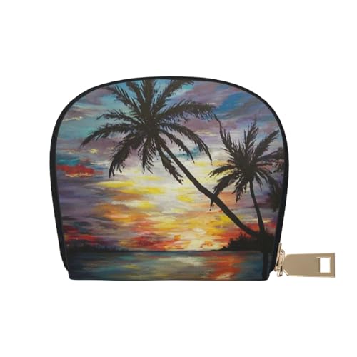 ESASAM Kartenetui aus Leder mit Hundemuster, kompakte und langlebige Kartenetui, mehrere Steckplätze, Kartenorganizer, sicherer, tragbarer und Kartenhalter mit großer Kapazität, Tropical Sunset, von ESASAM