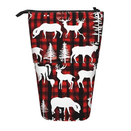 ESASAM Kuh Hirsch Baum Weihnachten Federmäppchen mit einziehbarem Design, vielseitig und langlebig, Schwarz , Einheitsgröße, Schulranzen von ESASAM