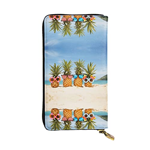 ESASAM Lange Clutch-Geldbörse aus Entenleder, hochwertiges Kunstleder und hochwertiger Metall-Reißverschluss, langlebig., Ocean Beach Ananas, Einheitsgröße von ESASAM