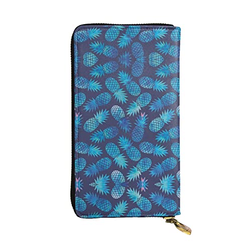 ESASAM Lange Clutch-Geldbörse aus Leder mit laufendem Schäferhund, hochwertiges Kunstleder und hochwertiger Metall-Reißverschluss, langlebig., Blaue Ananas, Einheitsgröße von ESASAM