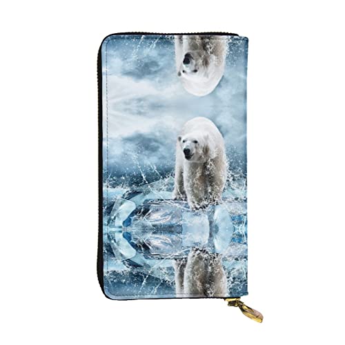 ESASAM Lange Clutch-Geldbörse aus Leder mit laufendem Schäferhund, hochwertiges Kunstleder und hochwertiger Metall-Reißverschluss, langlebig., Cool Animal White Eisbär, Einheitsgröße von ESASAM