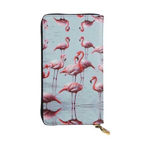 ESASAM Lange Clutch aus Schaf- und Lammleder, hochwertiges Kunstleder und hochwertiger Metall-Reißverschluss, langlebig., Pink Flamingos, Einheitsgröße von ESASAM