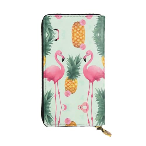 ESASAM Lange Clutch aus Schaf- und Lammleder, hochwertiges Kunstleder und hochwertiger Metall-Reißverschluss, langlebig., Pinke Flamingo Ananas, Einheitsgröße von ESASAM