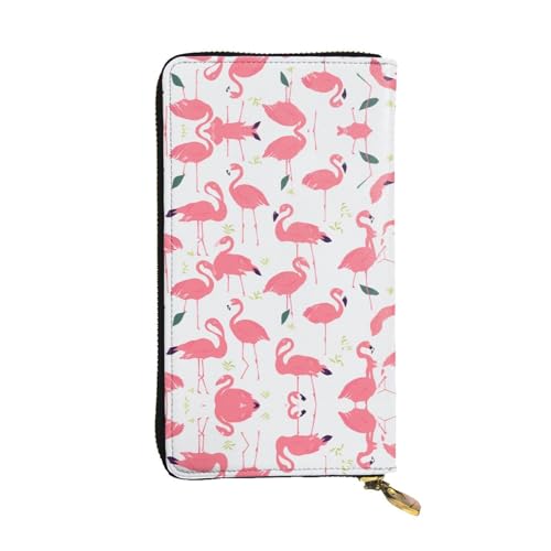 ESASAM Lange Clutch aus Schaf- und Lammleder, hochwertiges Kunstleder und hochwertiger Metall-Reißverschluss, langlebig., Rosa Flamingo-Muster, Einheitsgröße von ESASAM