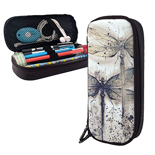 ESASAM Lila Blume Leder Federmäppchen - Stilvoller Schreibwaren-Organizer mit mehreren Fächern, tragbares Federmäppchen, Make-up-Tasche, stilvolle Kosmetiktasche, Moderne Libelle, Einheitsgröße, von ESASAM