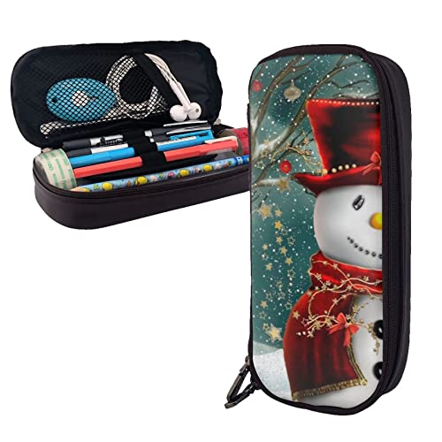 ESASAM Lila Blume Leder Federmäppchen - Stilvoller Schreibwaren-Organizer mit mehreren Fächern, tragbares Federmäppchen, Make-up-Tasche, stilvolle Kosmetiktasche, schneemann, Einheitsgröße, von ESASAM