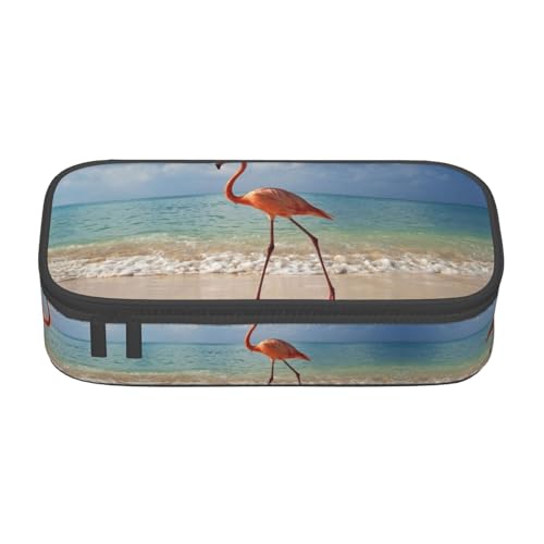 ESASAM Mädchen an einem windigen Strand, großes Fassungsvermögen, Schreibwaren-Federmäppchen, einfach in der Form, größer in der Kapazität und langlebig, Wunderschöner Flamingo, Einheitsgröße, von ESASAM