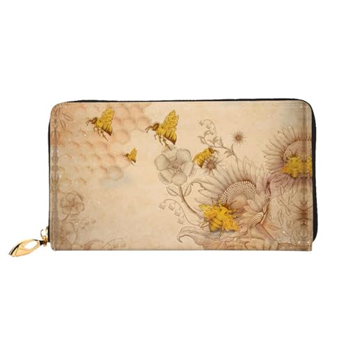 ESASAM Monarch Butterflies Print Stylish Leather Wallet - Double-Sided Print, Durable Material, Multifunctional Design, Ländliche Honigbienen-Blumen, Einheitsgröße von ESASAM