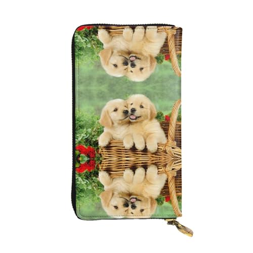 ESASAM Niedliche kleine Affen-Leder-Clutch-Geldbörse, hochwertiges Kunstleder und hochwertiger Metall-Reißverschluss, langlebig., Puppy Golden Retriever, Einheitsgröße von ESASAM