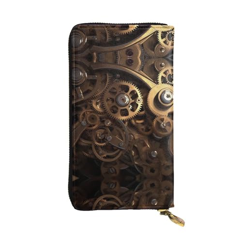 ESASAM Niedliche lange Clutch-Geldbörse aus Skunk-Leder, hochwertiges Kunstleder und hochwertiger Metall-Reißverschluss, langlebig., Coole Steampunk-Getriebe, Einheitsgröße von ESASAM