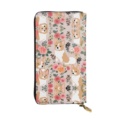 ESASAM Niedliche lange Clutch-Geldbörse aus Skunk-Leder, hochwertiges Kunstleder und hochwertiger Metall-Reißverschluss, langlebig., Corgi Floral Flowers, Einheitsgröße von ESASAM