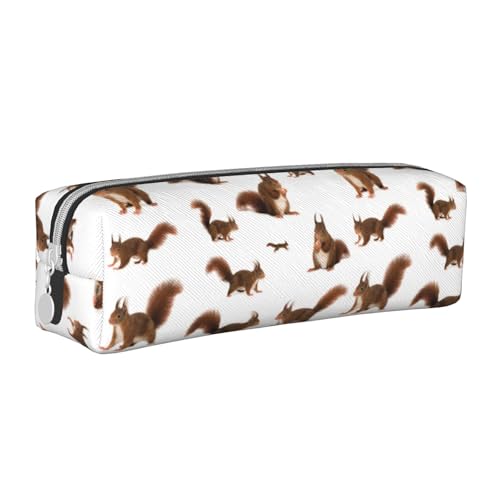 ESASAM Niedliches Eichhörnchen-Federmäppchen, einfaches und stilvolles Leder-Federmäppchen – Schreibwaren-Organizer und Reiseaufbewahrung, Stifthalter, Federmäppchen, Federmäppchen, Künstlerbedarf, von ESASAM