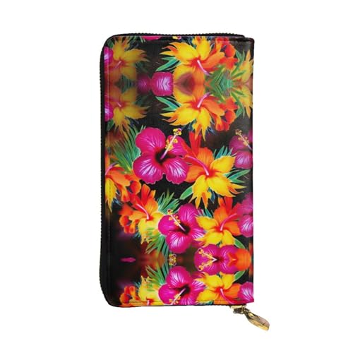 ESASAM Ocean Sea Beach Palm Leaves Leder Lange Clutch Geldbörse aus hochwertigem Kunstleder und hochwertigem Metall-Reißverschluss, langlebig., Hawaiianische bunte Blume, Einheitsgröße von ESASAM