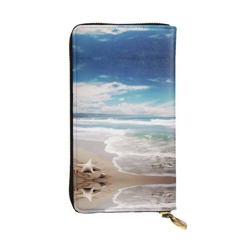 ESASAM Ocean Sea Beach Palm Leaves Leder Lange Clutch Geldbörse aus hochwertigem Kunstleder und hochwertigem Metall-Reißverschluss, langlebig., Ocean Beach, Einheitsgröße von ESASAM