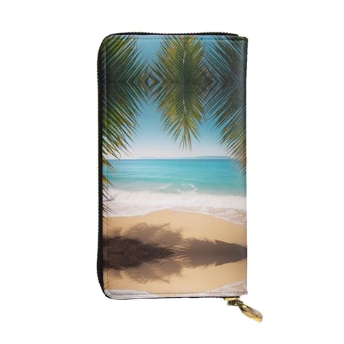 ESASAM Ocean Sea Beach Palm Leaves Leder Lange Clutch Geldbörse aus hochwertigem Kunstleder und hochwertigem Metall-Reißverschluss, langlebig., Ocean Sea Beach Palmblätter, Einheitsgröße von ESASAM