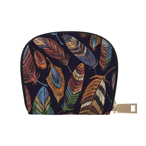 ESASAM Pineapple Flamingos Leder Shell Card Bag - Kompakte und langlebige Kartenetui, mehrere Steckplätze Kartenorganizer, sicherer, tragbarer und großer Kartenhalter, Pfauenfeder, Einheitsgröße von ESASAM