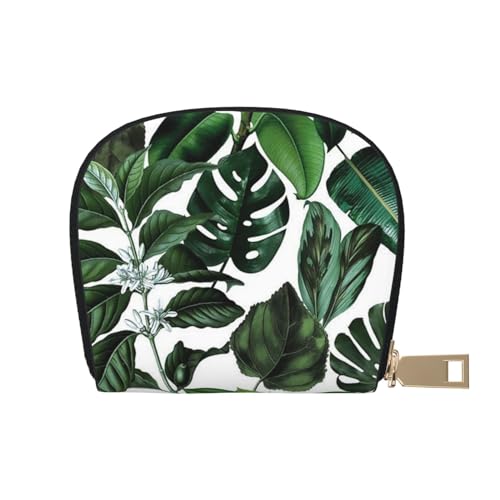 ESASAM Pineapple Flamingos Leder Shell Card Bag - Kompakte und langlebige Kartenetui, mehrere Steckplätze Kartenorganizer, sicherer, tragbarer und großer Kartenhalter, Tropische Blätter, Einheitsgröße von ESASAM