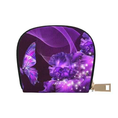 ESASAM Pineapple Flamingos Leder Shell Card Bag - Kompakte und langlebige Kartenetui, mehrere Steckplätze Kartenorganizer, sicherer, tragbarer und großer Kartenhalter, violettfarbener schmetterling, von ESASAM