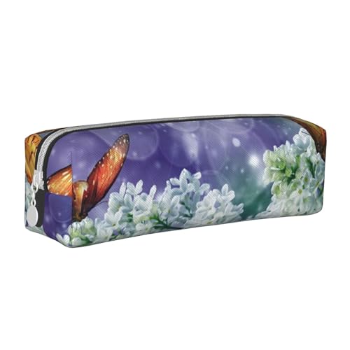 ESASAM Schöne Schmetterlinge, einfaches und stilvolles Leder-Federmäppchen – Schreibwaren-Organizer und Reiseaufbewahrung, Stifthalter, Federmäppchen, Reißverschlusstasche, Federmäppchen, Kunstbedarf, von ESASAM