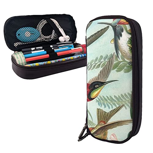 ESASAM Schönes Kolibri-Leder-Federmäppchen – Stilvoller Schreibwaren-Organizer mit mehreren Fächern, tragbares Federmäppchen, Make-up-Tasche, stilvolle Kosmetiktasche, Schöne Kolibri, Einheitsgröße, von ESASAM