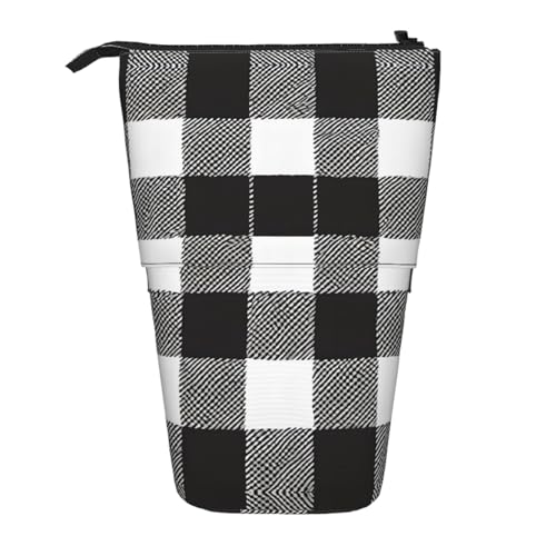 ESASAM Schwarzes und weißes kariertes Federmäppchen mit einziehbarem Design, vielseitig und langlebig, Schwarz , Einheitsgröße, Schulranzen von ESASAM